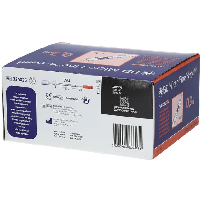 Insulin syringes, BD MICRO-FINE+ insulin syringe 0.3 ml U100 0.3x8 mm - UKDorf