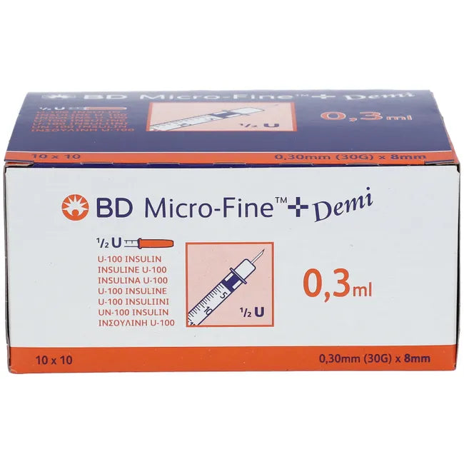 Insulin syringes, BD MICRO-FINE+ insulin syringe 0.3 ml U100 0.3x8 mm - UKDorf