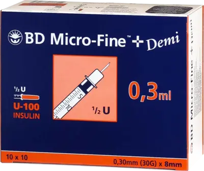 Insulin syringes, BD MICRO-FINE+ insulin syringe 0.3 ml U100 0.3x8 mm - UKDorf