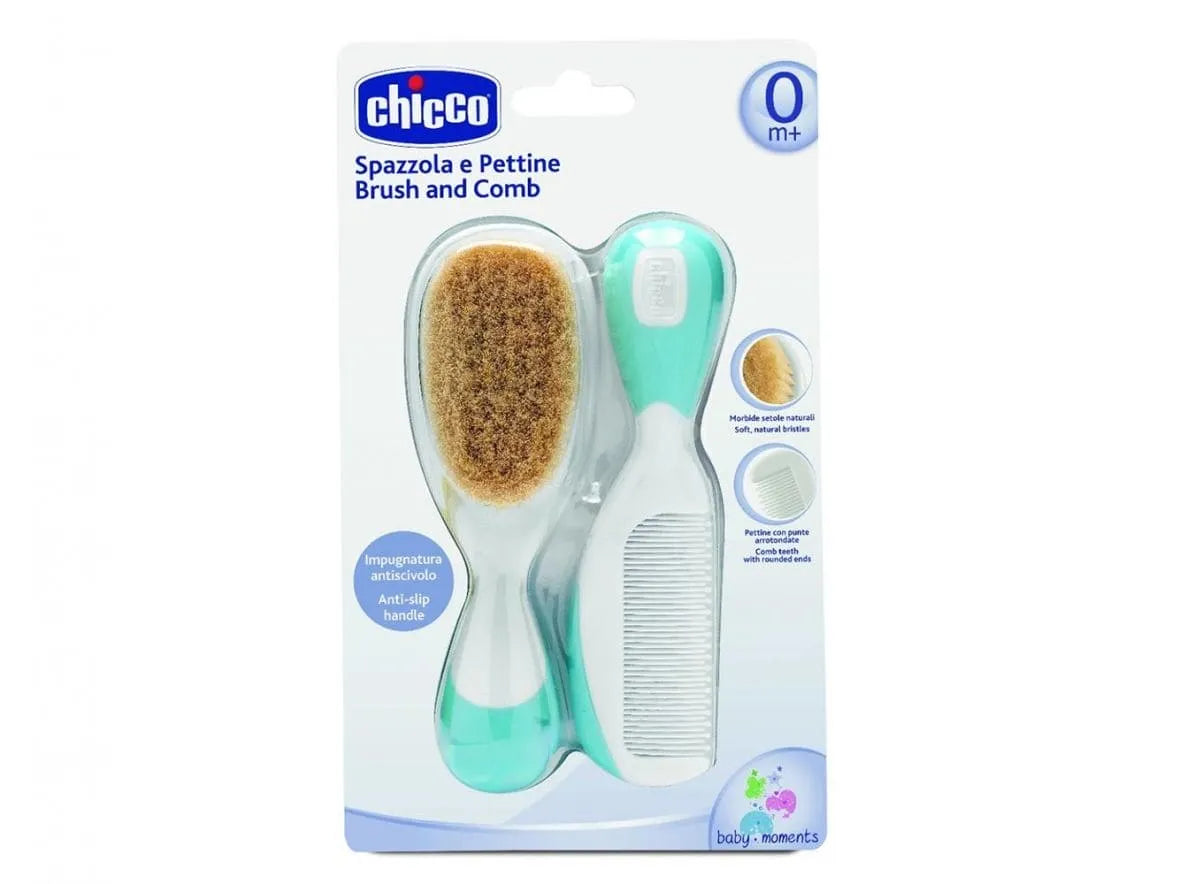 Chicco set brush with natural bristles + blue comb 0 m+ - UKDorf