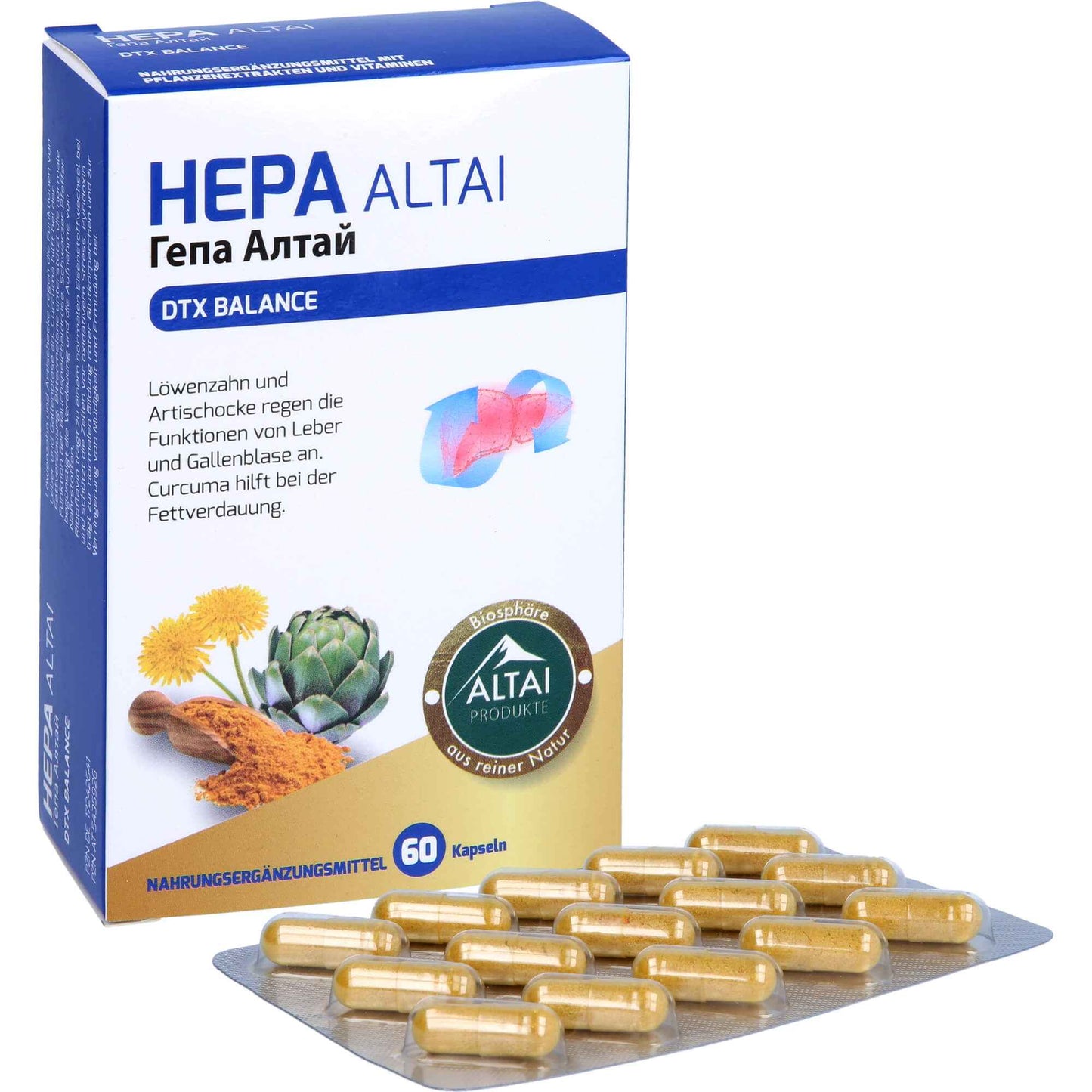 Dandelion, artichoke for the liver, allbladder, Turmeric, HEPA ALTAI capsules