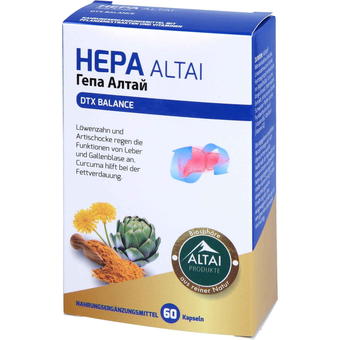 Dandelion, artichoke for the liver, allbladder, Turmeric, HEPA ALTAI capsules