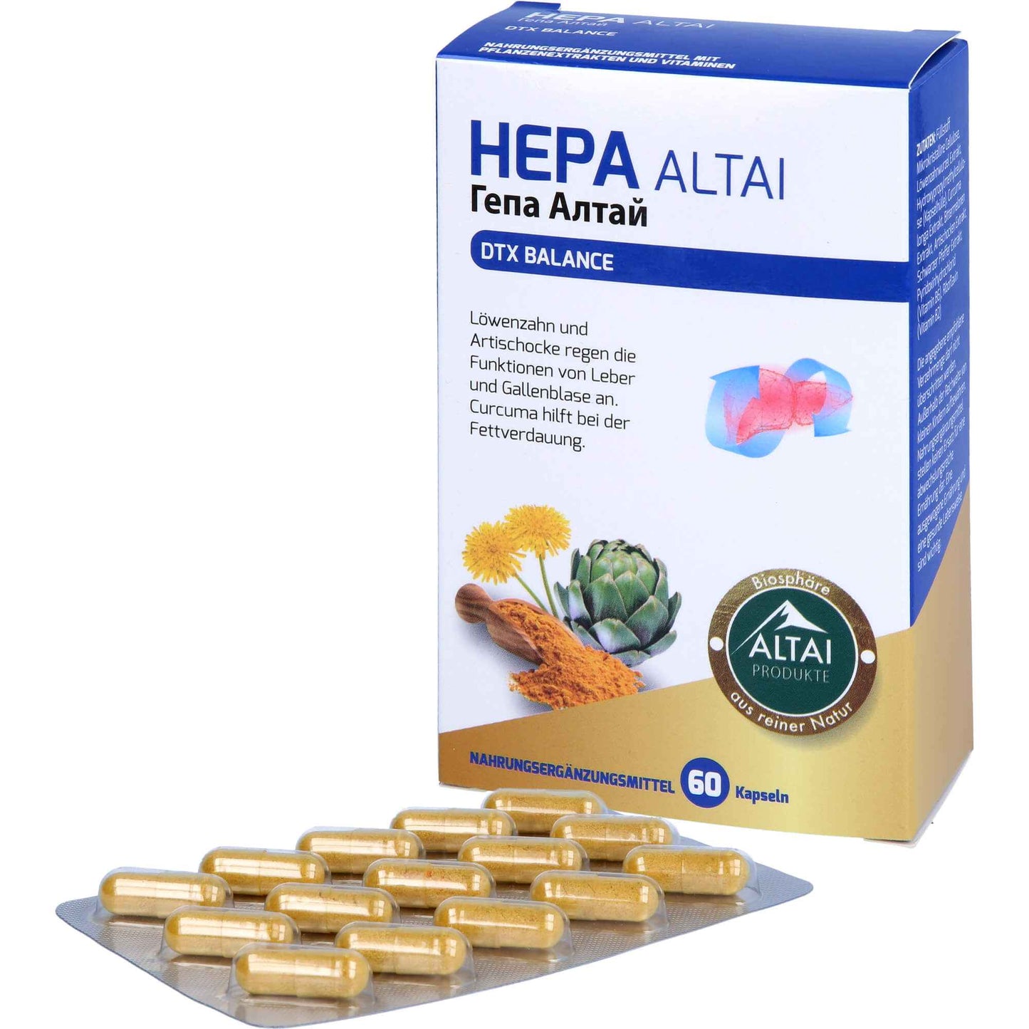 Dandelion, artichoke for the liver, allbladder, Turmeric, HEPA ALTAI capsules