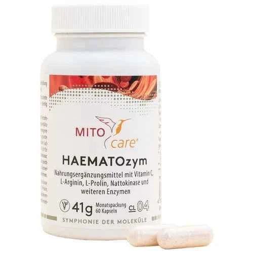 L-arginine, L-proline, enzymes nattokinase, bromelain, papain, SOD, HAEMATOZYM capsules