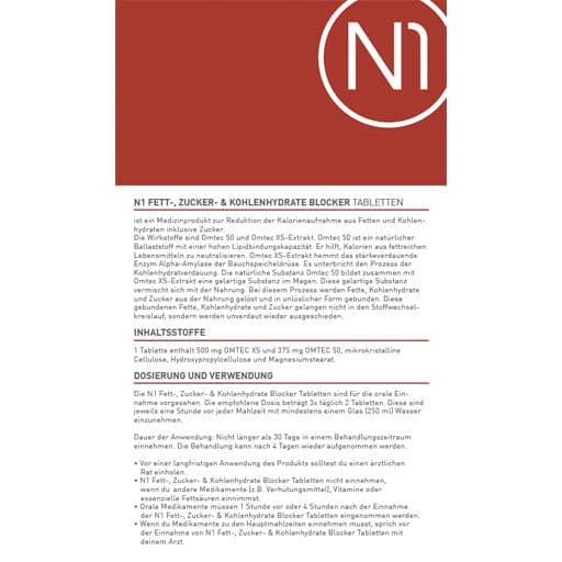 N1 Fat- Sugar- & Carbohydrate Blocker Tablets - UKDorf