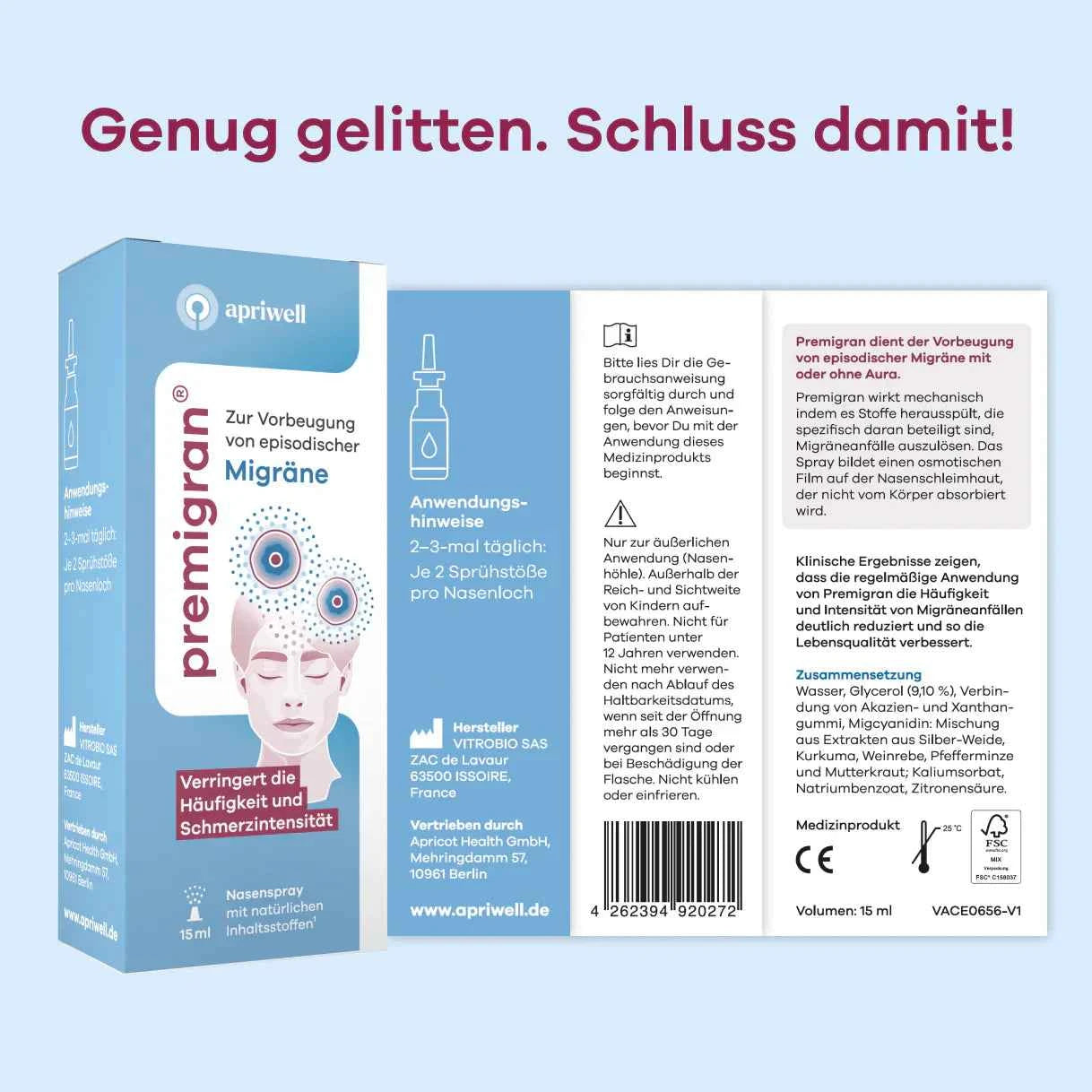 PREMIGRAN Migraine Spray Apriwell Nasal Spray