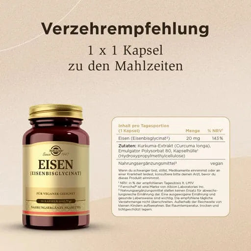 SOLGAR Iron Bisglycinate Capsules - UKDorf
