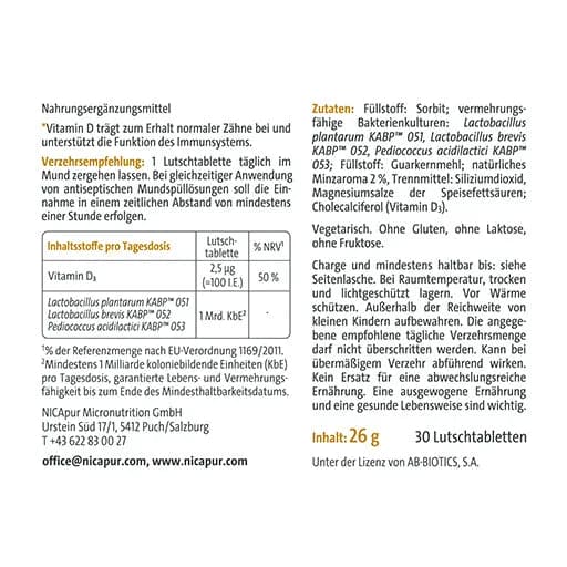 Vitamin d and dental health, Vitamin D3, bacterial strains, MediBalance PerioPro+D lozenges - UKDorf