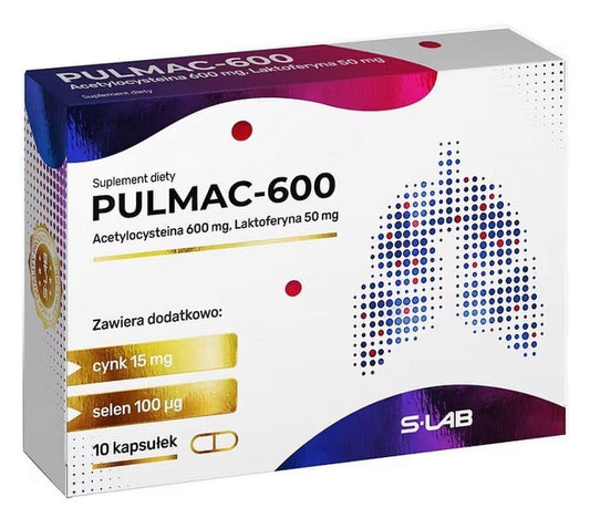 Acetylcysteine, lactoferrin, zinc and selenium, Pulmac-600 10 capsules - UKDorf
