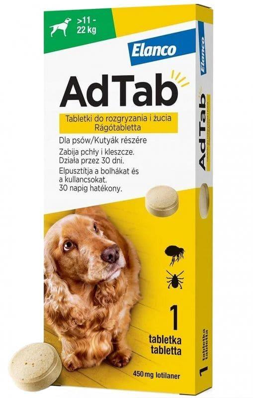 AdTab 450 mg, chewable tablet against fleas and ticks for dogs, weighing 11 kg-22 kg - UKDorf