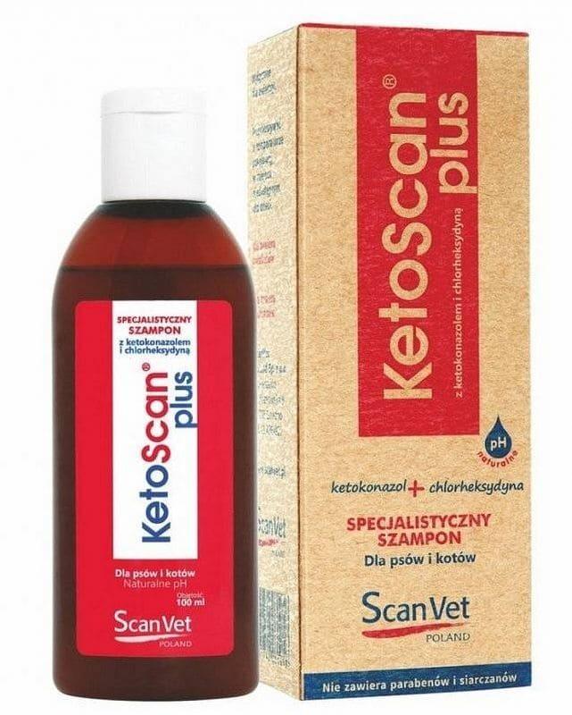 Antiparasitic and antiseborrheic medicated shampoo for dogs, cats, KetoScan Plus - UKDorf