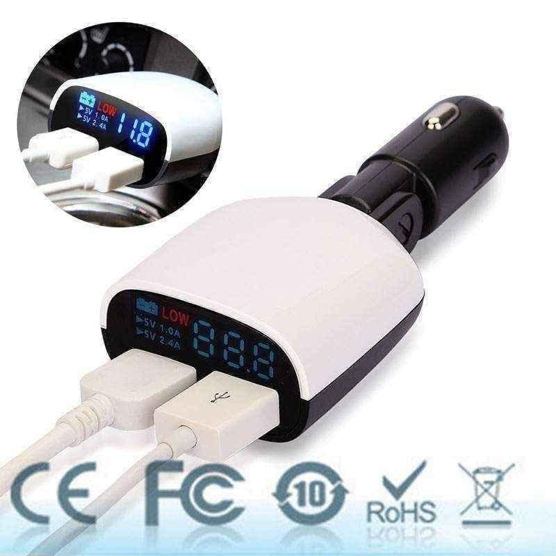 Car phone charger Dual USB LED Display UK