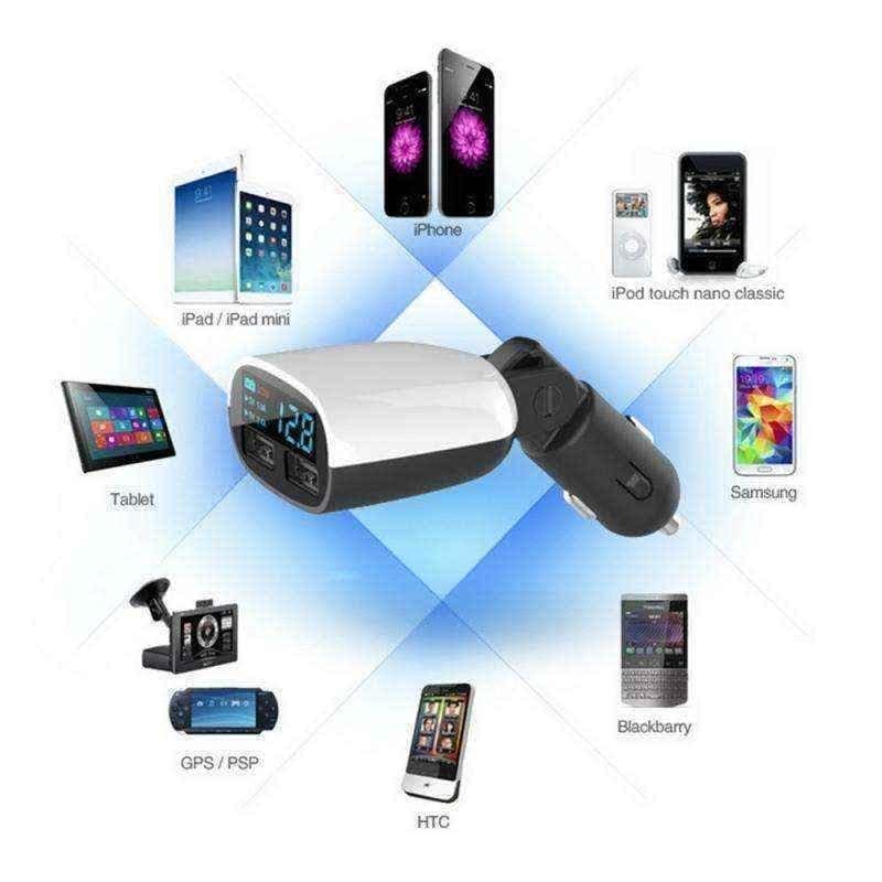 Car phone charger Dual USB LED Display UK