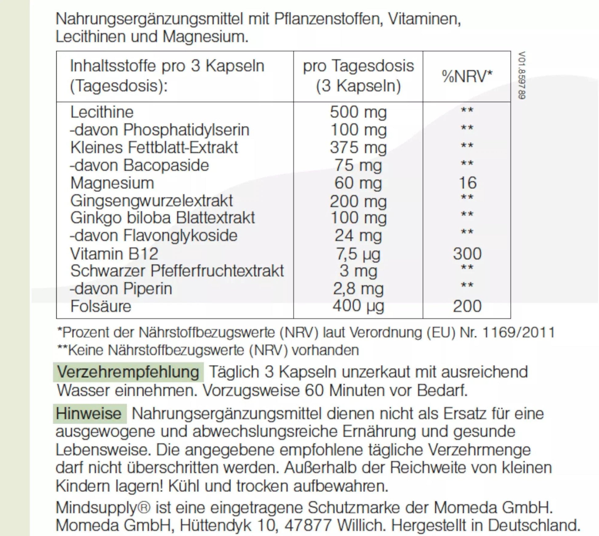 Concentration with ginkgo, MINDSUPPLY 12, FOCUS 90 capsules (55,3G) - UKDorf