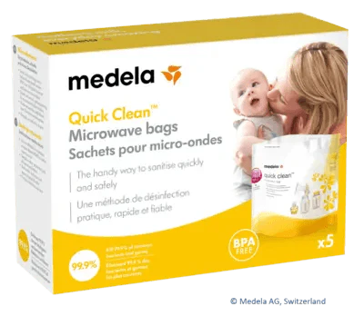 disinfecting breastfeeding accessories, breast shields, teats, MEDELA Quick Clean bags - UKDorf