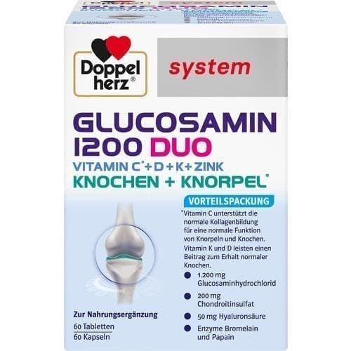 DOPPELHERZ Glucosamin 1200 Duo, hydrolyzed collagen, zinc, copper, manganese - UKDorf
