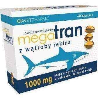 Fish liver oil, Mega Tran with shark liver x 60 capsules UK