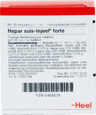 HEPAR SUIS Injeel forte ampoules, chronic eczema, neurodermatitis, psoriasis, erythematosus, porphyria - UKDorf
