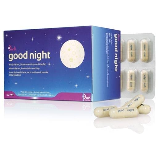 Insomnia, GOOD NIGHT, L-tryptophan, valerian root, lemon balm, hops capsules - UKDorf