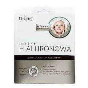 L'Biotica mask in the form of hyaluronic soaked cloth 23ml, facial mask for dry skin UK