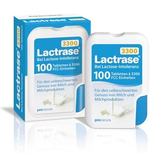 Lactose intolerance, LACTRASE 3,300 FCC tablets in a click dispenser - UKDorf