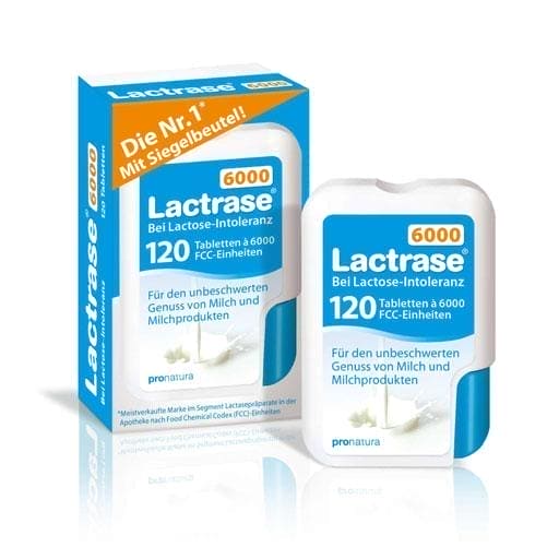 LACTRASE 6,000 FCC, Lactase tablets, lactose intolerance, in a click dispenser - UKDorf