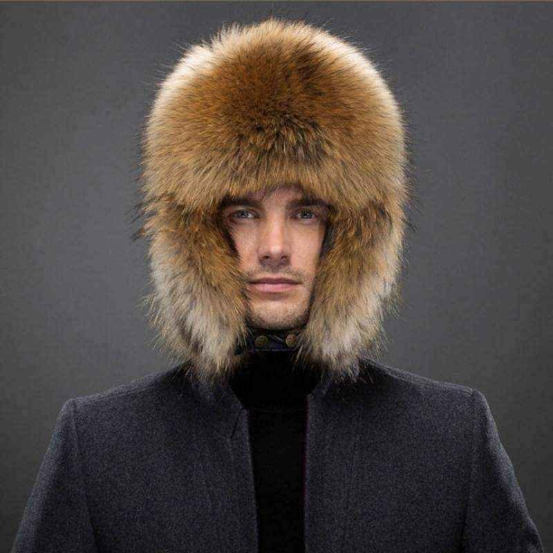 Mens winter hats -Winter Men Real Silver Fox with Leather UK