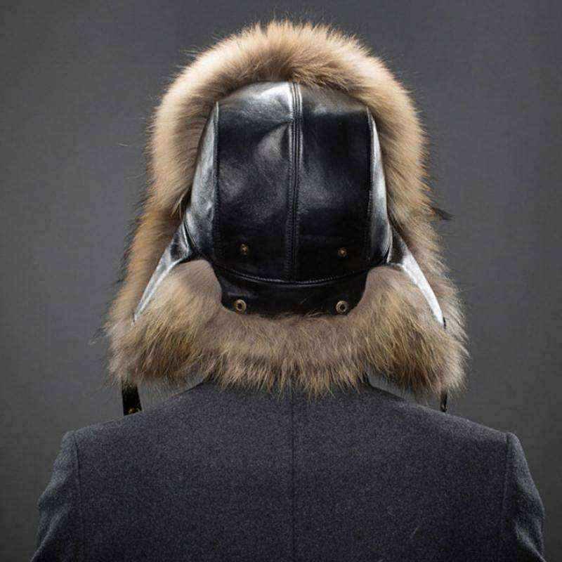 Mens winter hats -Winter Men Real Silver Fox with Leather UK