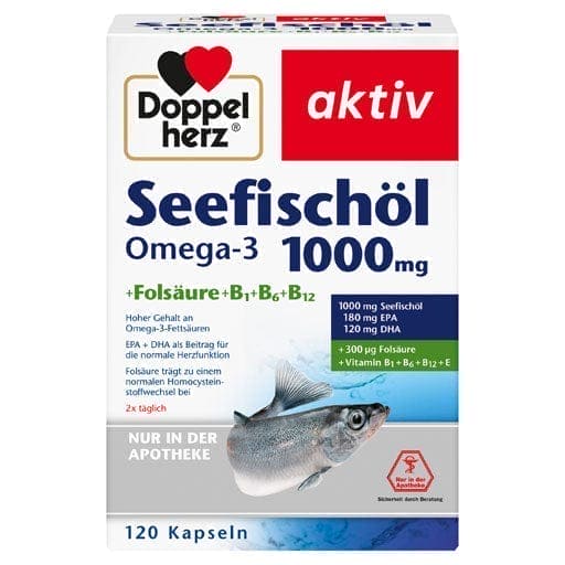 Sea fish oil omega-3, omega 3 fatty acids, Doppelherz 1000 mg - UKDorf