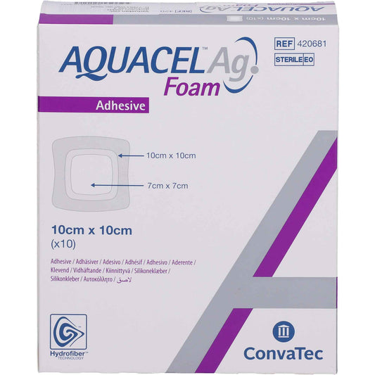 AQUACEL Ag Foam adhesive 10x10 cm bandage