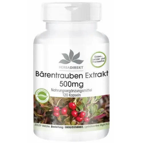 BEARBERRY uva ursi Extract 500 mg, Arbutin, L-Leucine, Capsules - UKDorf 