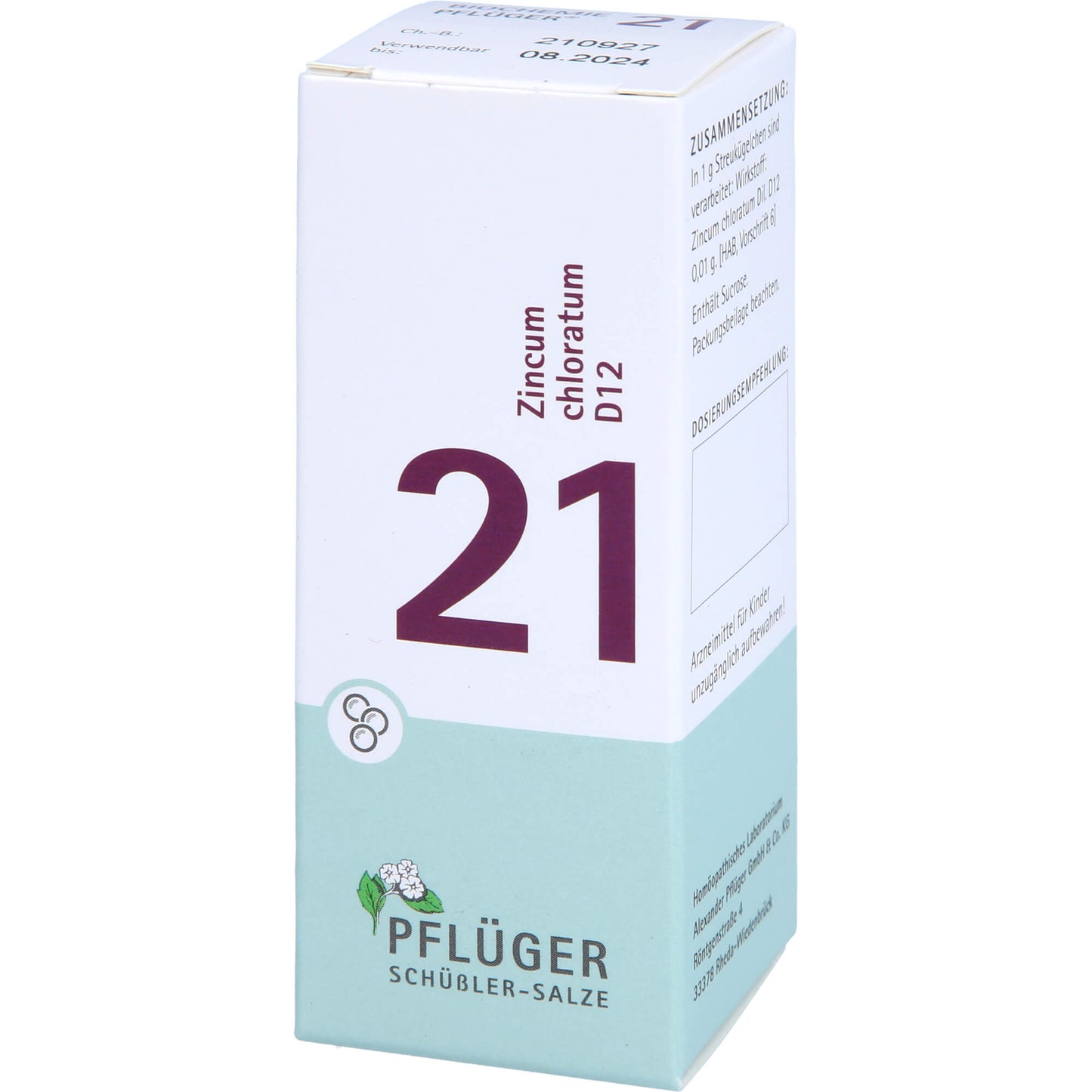 BIOCHEMISTRY Pflüger 21 Zincum chloratum D 12 Globules 15 g