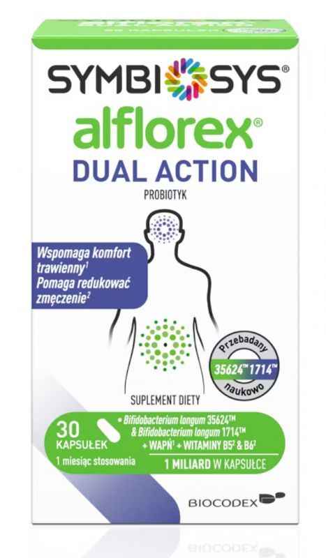 Bifidobacterium longum strains 35624™ and 1714™, calcium, vitamins B5, B6 Alflorex Dual Action