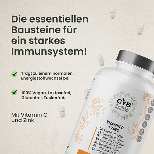 CYB Vitamin C and Zinc High Dose Vegan Tablets 180 Tablets