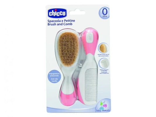 Chicco set brush with natural bristles + pink comb 0 m+ - UKDorf 