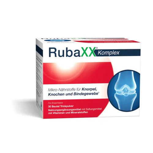 Collagen hydrolyzate, glucosamine, chondroitin sulfate, hyaluronic acid, RUBAXX complex powder bag