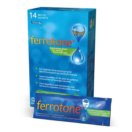FERROTONE iron with apple concentrate and vitamin C bag.