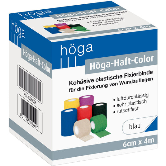 HÖGA-HAFT Color Fixing Tape Self‑Adhesive Elastic Medical 6 cm x 4 m Blue