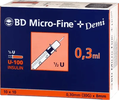 Insulin syringes, BD MICRO-FINE+ insulin syringe 0.3 ml U100 0.3x8 mm - UKDorf 