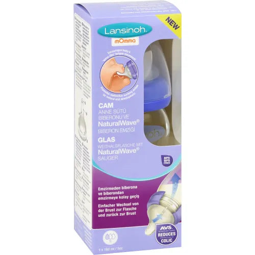 LANSINOH wide neck bottle glass 160 ml with teat S