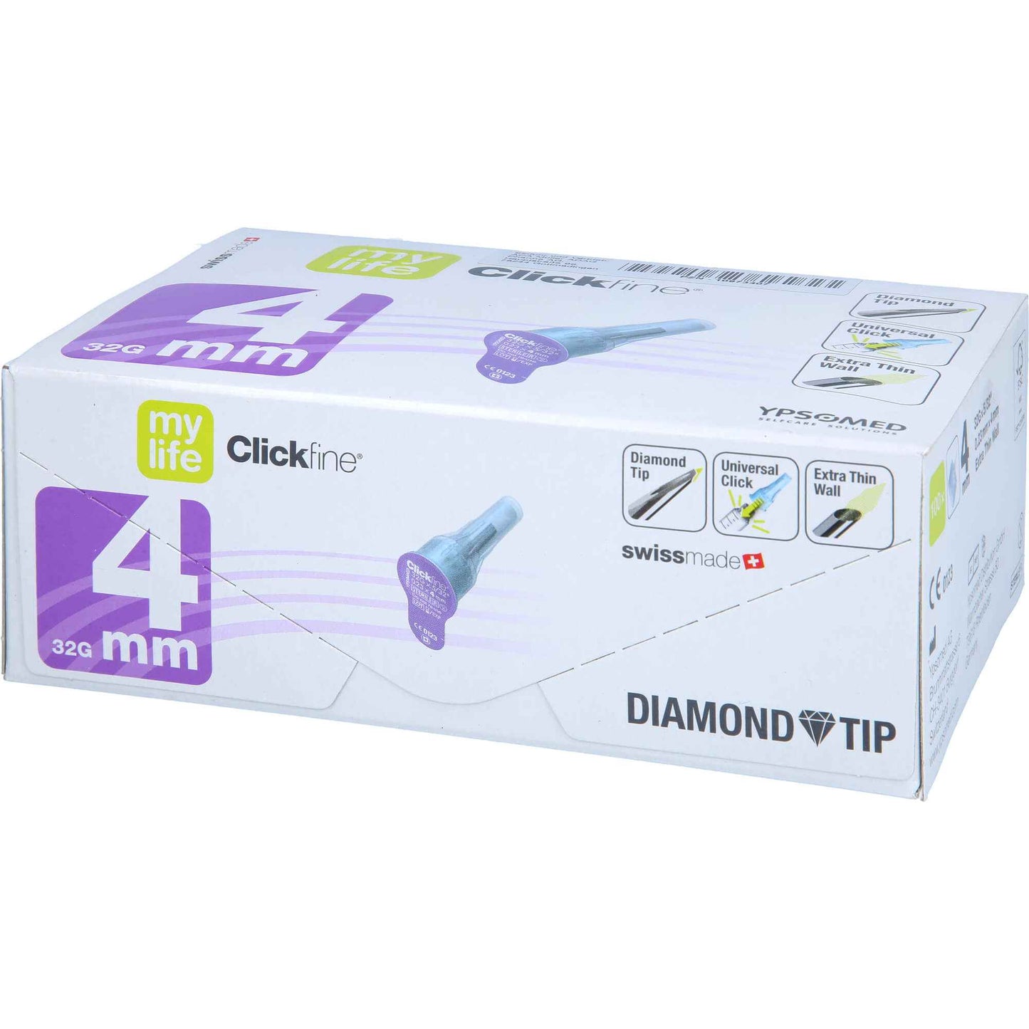 MYLIFE Clickfine Pen Needles 4 mm 32 G Diamond Tip