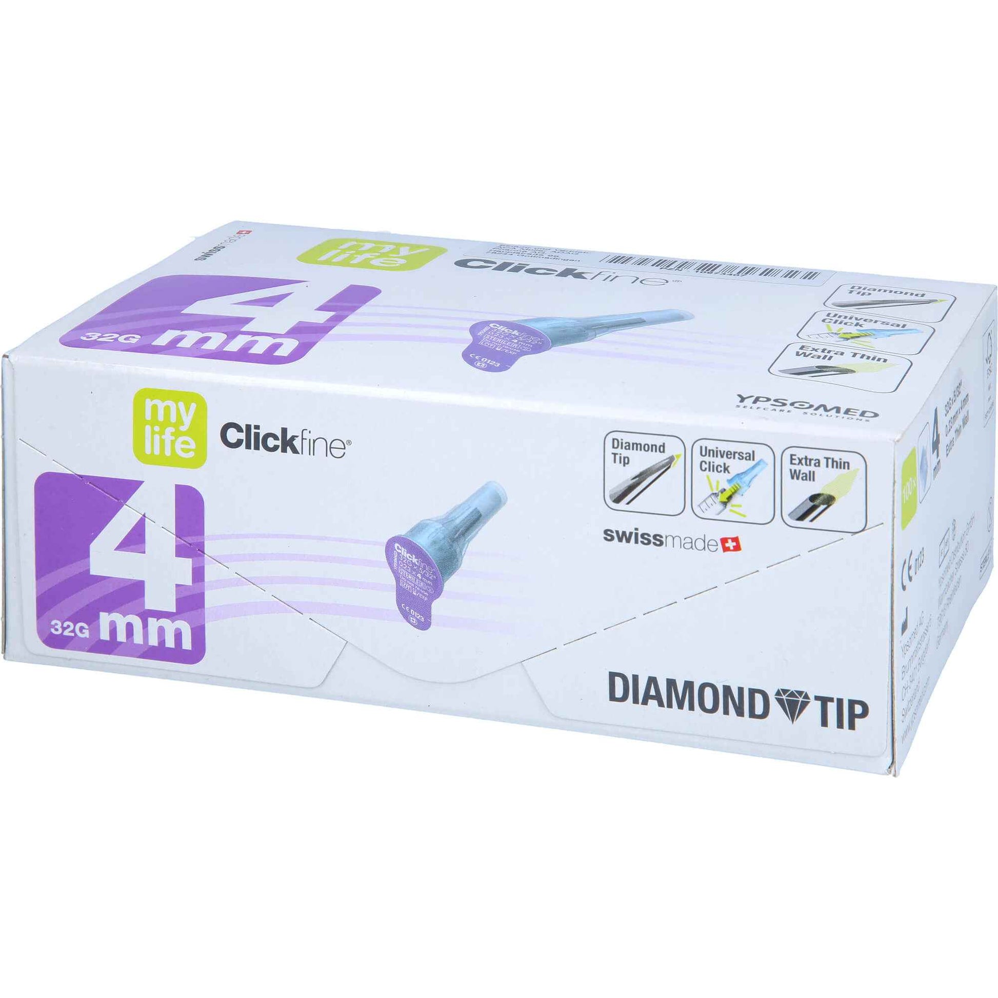 MYLIFE Clickfine Pen Needles 4 mm 32 G Diamond Tip