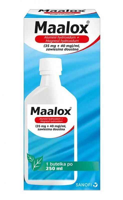Maalox suspension 250ml 6 years+ treatment for gastritis