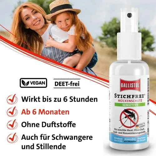 Protects against mosquitoes, ticks and horseflies BALLISTOL Sting-Free Sensitive Spray