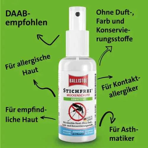 Protects against mosquitoes, ticks and horseflies BALLISTOL Sting-Free Sensitive Spray