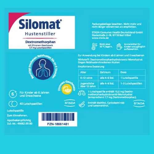 SILOMAT Cough Suppressant DMP Lemon Lozenges 40 Count