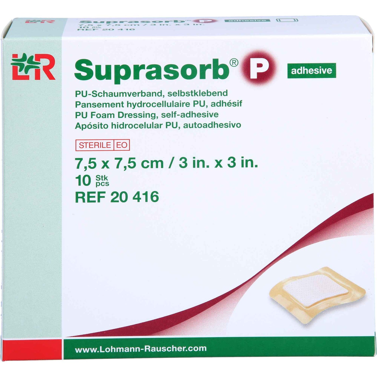 SUPRASORB P PU foam self-adhesive 7.5x7.5 cm