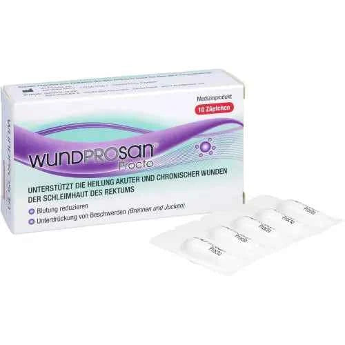 Treatment of hemorrhoids, anal fissures, wounds in the anal-rectal area, WUNDPROSAN Procto Suppositories