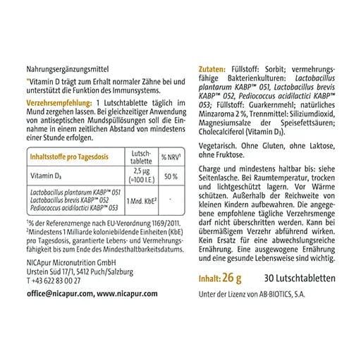 Vitamin d and dental health, Vitamin D3, bacterial strains, MediBalance PerioPro+D lozenges - UKDorf 