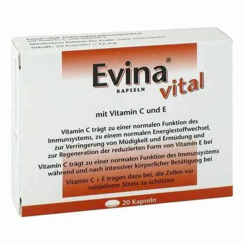 Vitamin C (L-ascorbic acid),Vitamin E (D-alpha-tocopherol) EVINA vital capsules